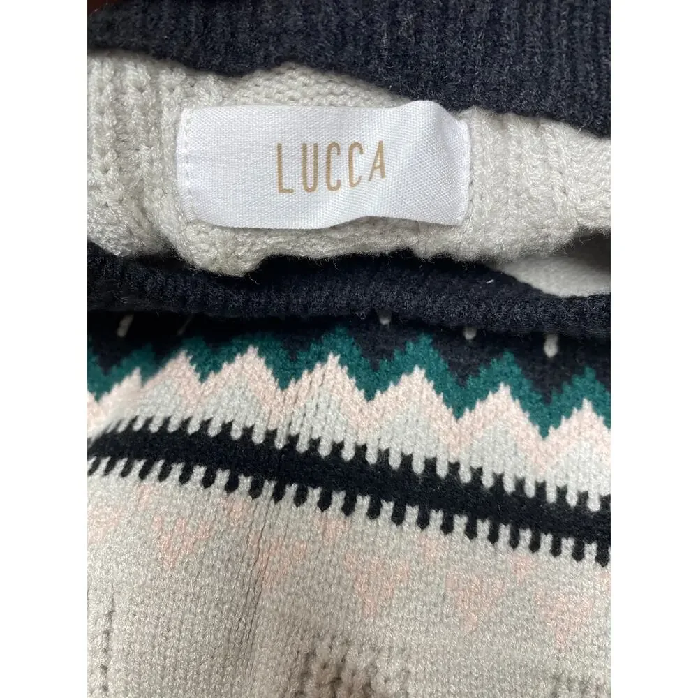 Lucca One Size Nordic Grandpa Sweater Ivory Mix Knit Retro Winter Oversized NWT - Picture 7 of 7